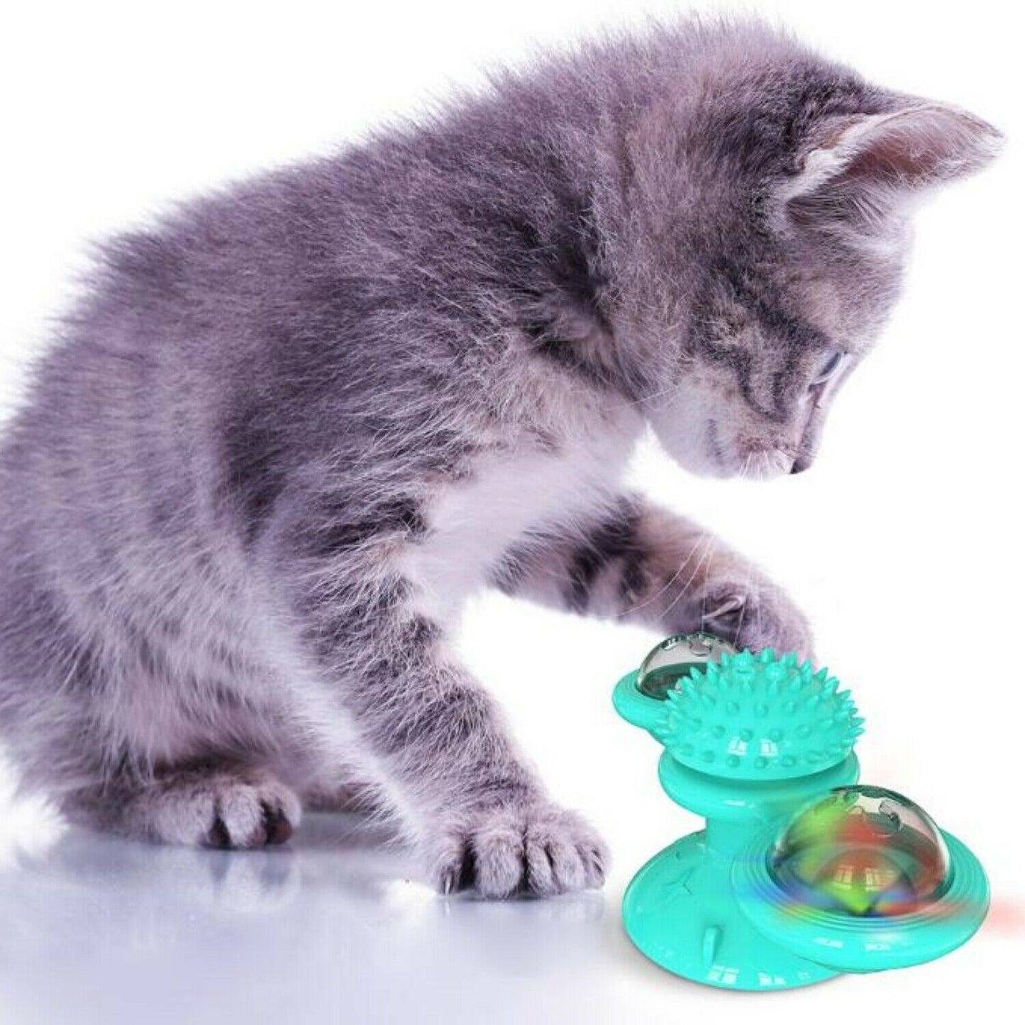 Interactive Windmill Cat Toy with Catnip – Rotating Spinner, Suction Cup, and Toothbrush for Play & Dental Care