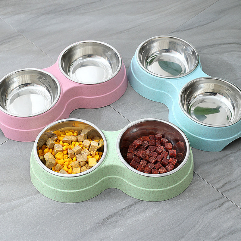 Double Food and Water Bowls for Pets | Stainless Steel Dish