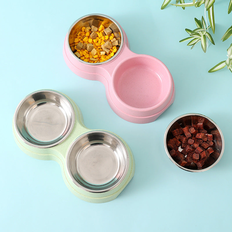 Double Food and Water Bowls for Pets | Stainless Steel Dish